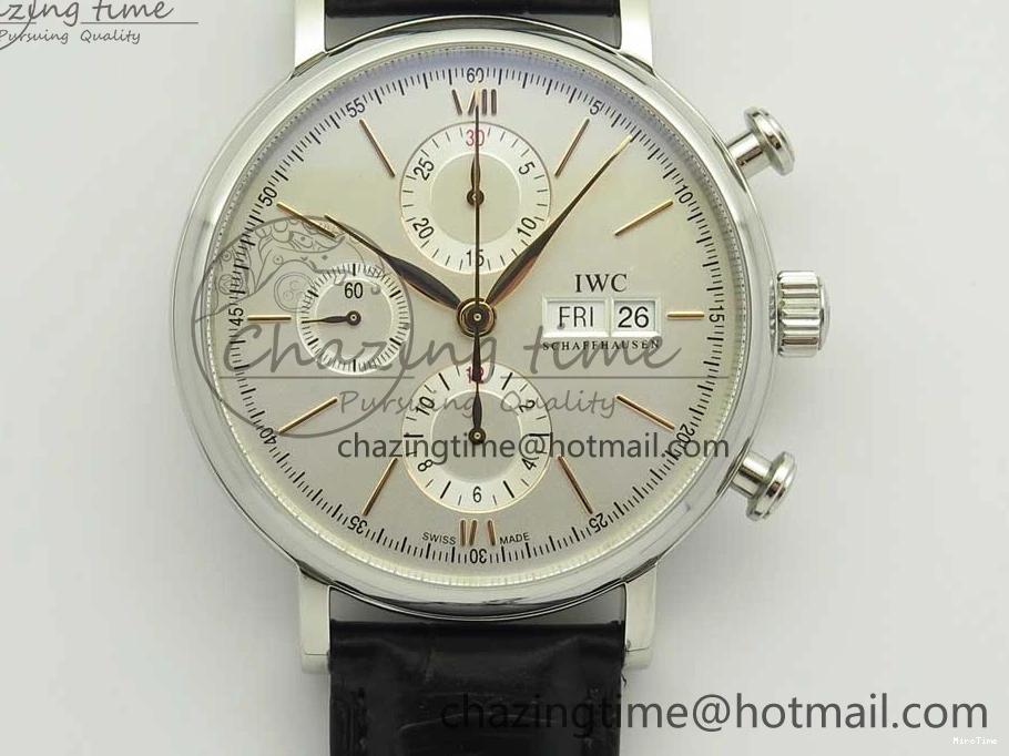 MIROTIME 0129 Snug Portofino IW391022 SS ZK 1:1 Best Edition White Dial Gold Markers On Black Leather Strap A 7130